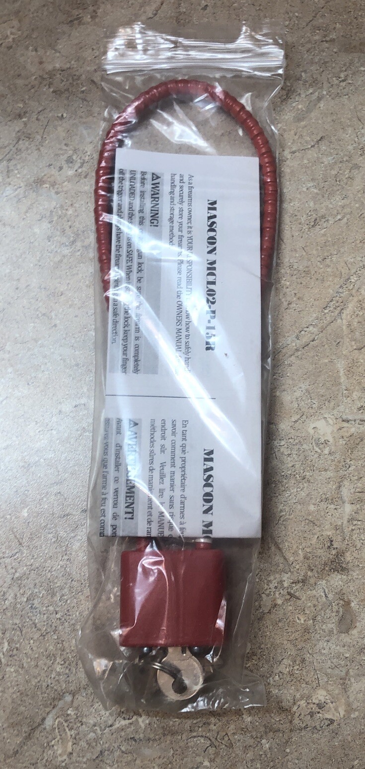 Mascon MCL02-P-15R Cable Gun Lock Instructions & 2 Keys 30mm