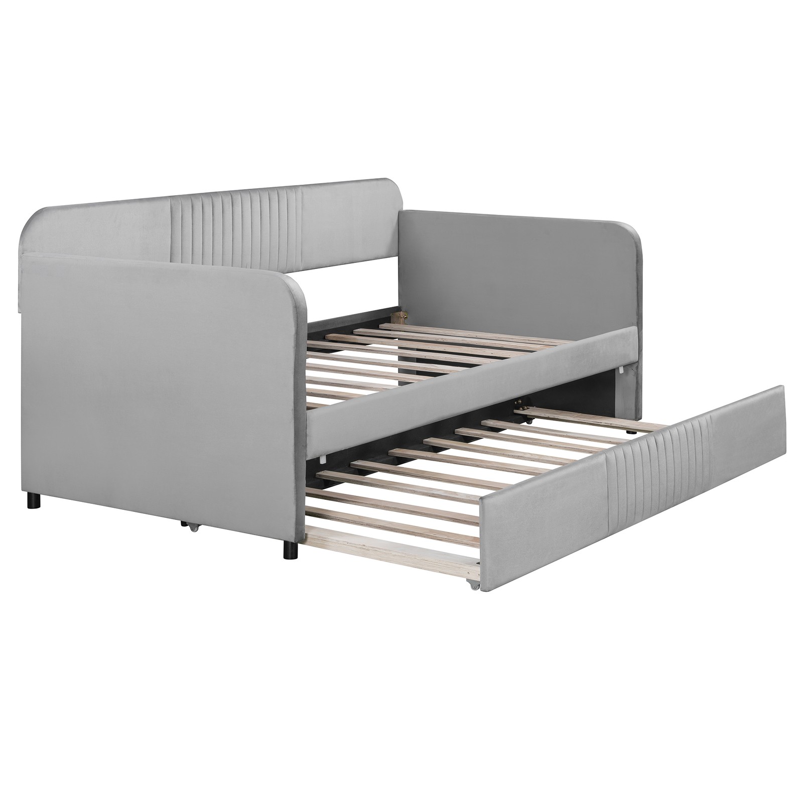 Upholstered Daybed Sofa Bed Twin Size With Trundle Bed and Wood Slat ,Gray