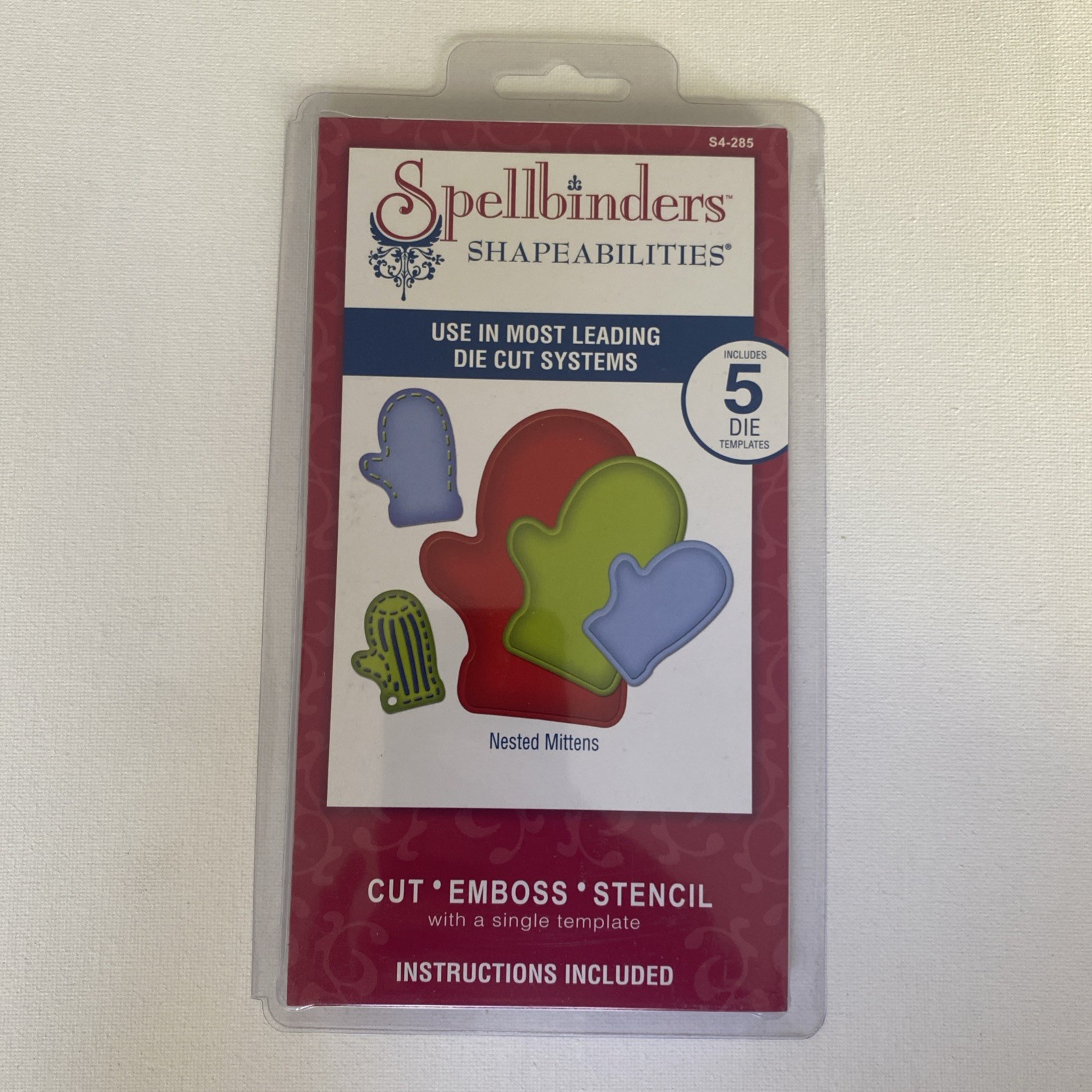 RETIRED Spellbinders Shapeabilities Dies S4-285 Nested Mittens -New- 5 Templates