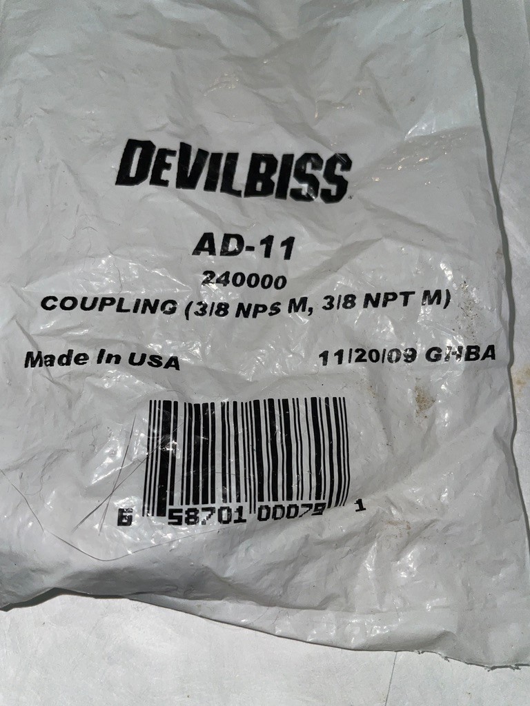 BINKS AD-11   240000 For Binks 83C-210 TANK  3/8 M  NPT  X 3/8'' M NPS  NEW