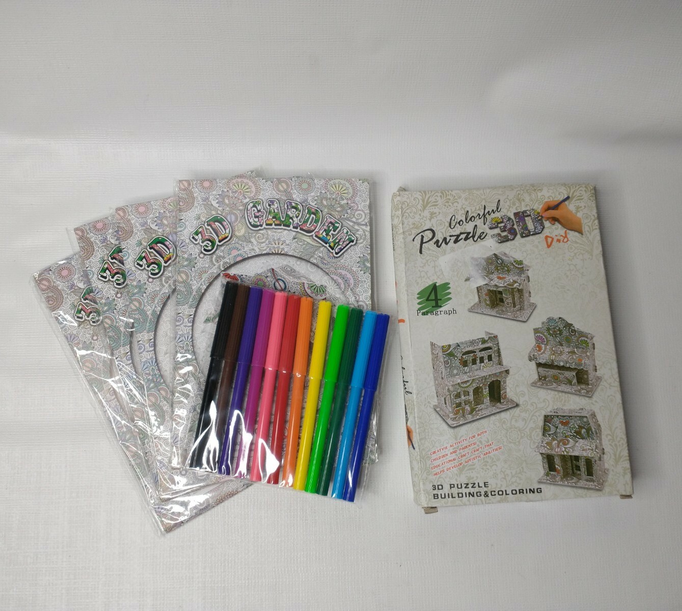 DIY Coloring 3D Puzzle Pack Of 4 Houses To Color Plus Markers