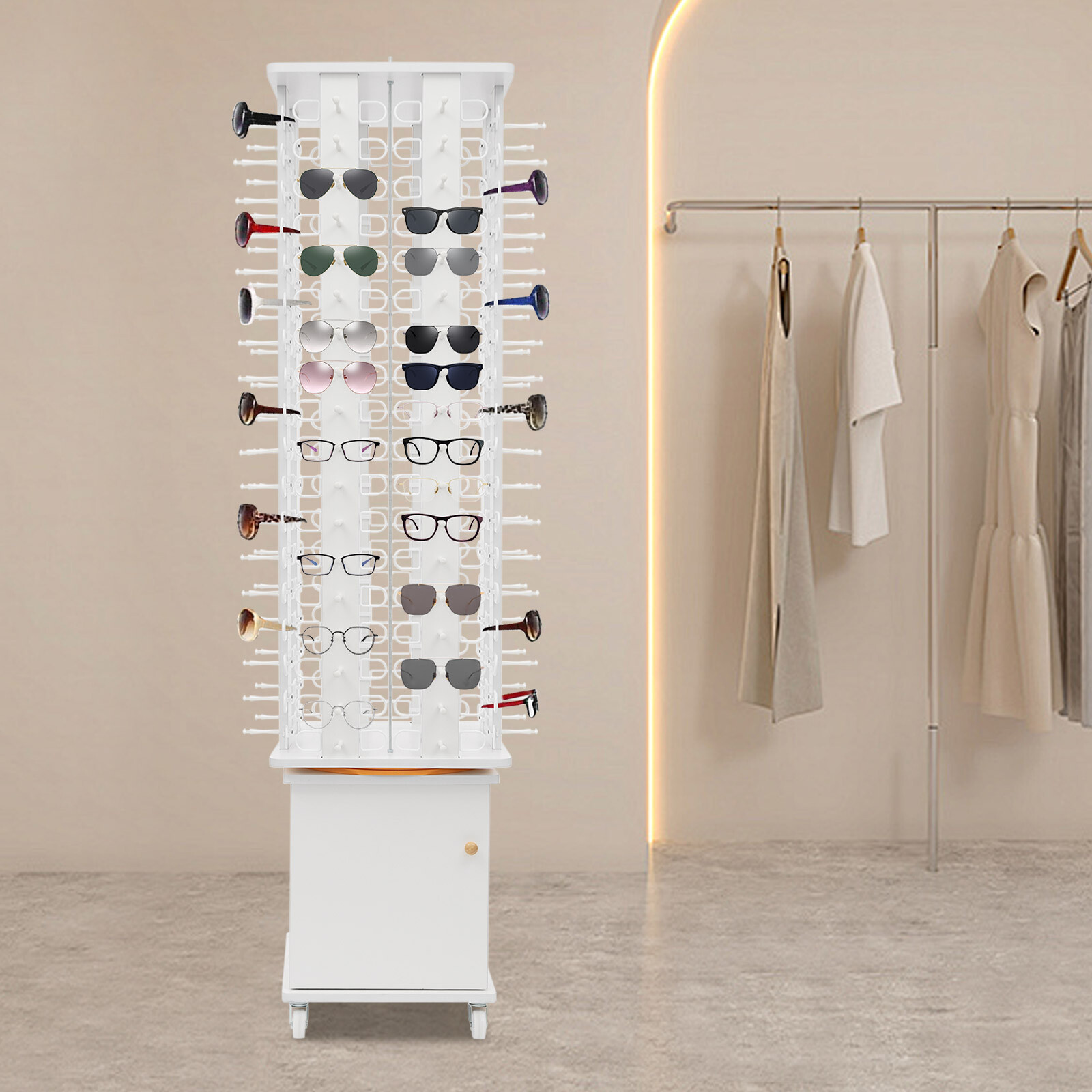 Glasses Storage Display Stand, Floor-standing Sunglasses Organizer With Wheels