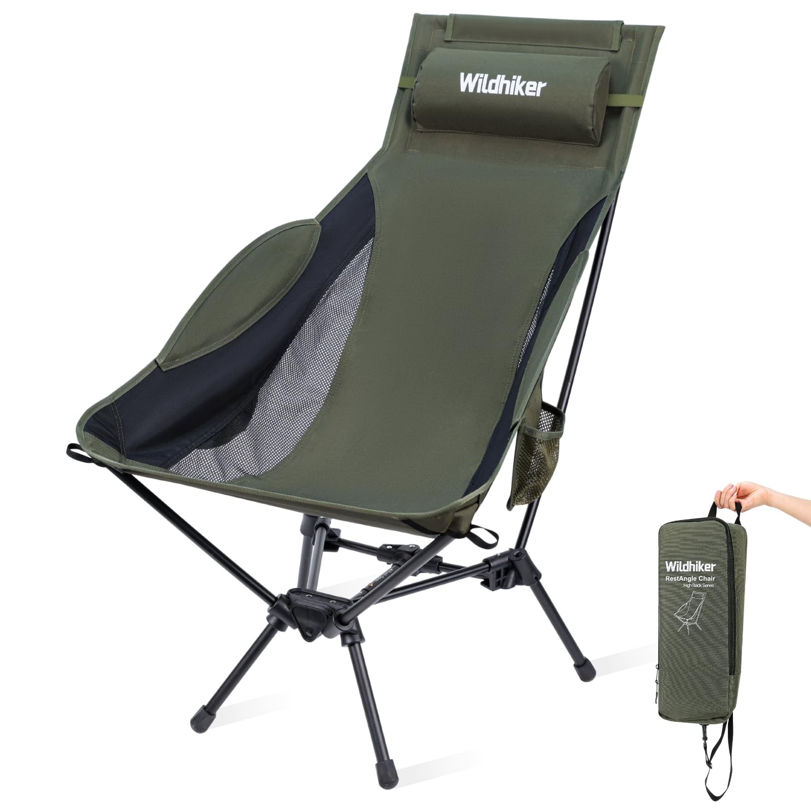 RestAngle High Back Folding Camping Chair, Lounge Comfort - Green