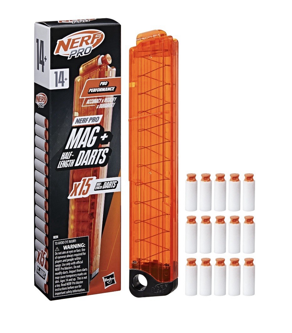 Nerf Pro Mag with 15 Half-Length Darts Magazine plus Refills for Torrent Sender