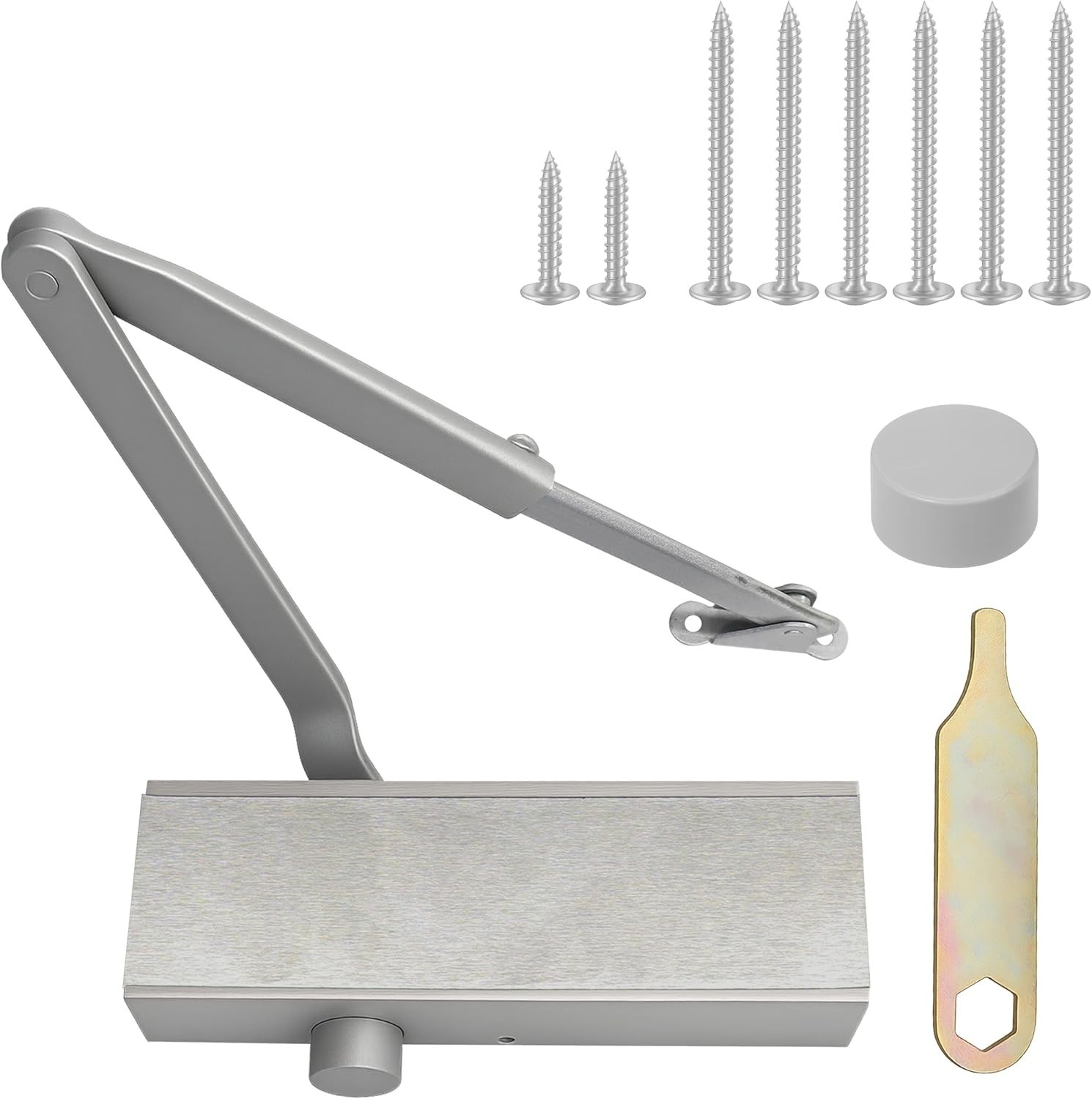 Commercial Door Closer Heavy Duty - Fit Doors up to 220 LBS, Aluminum, Silver