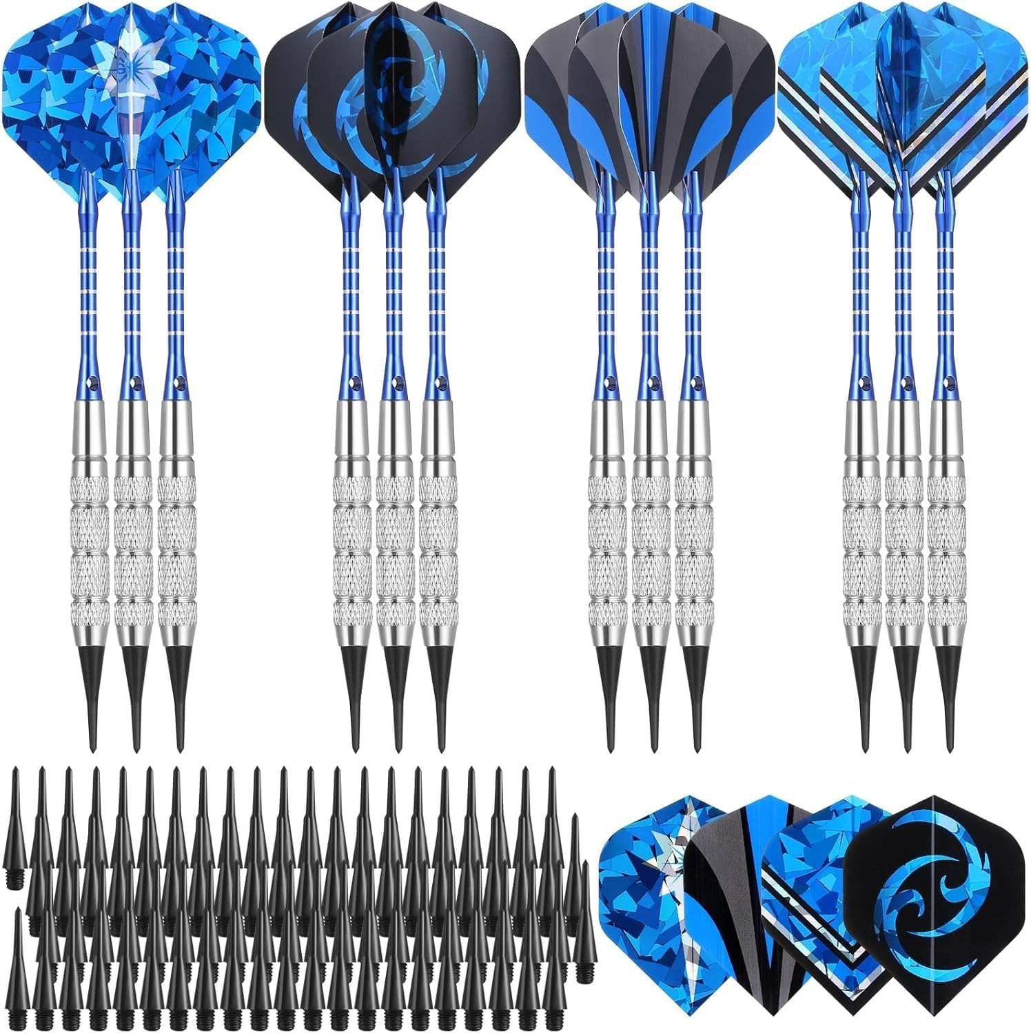 Professional Soft Tip Darts Set - 12 Darts, 16 Flights & 200 Plastic Tips