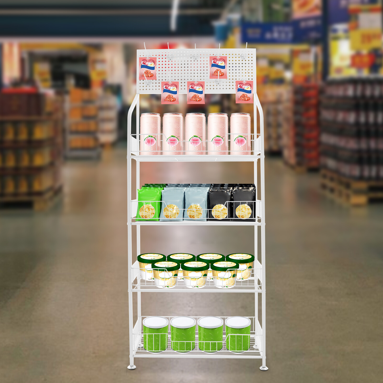 4 Tier Retail Display Rack Snack Display Organizer Snack Rack Stand?with Hooks
