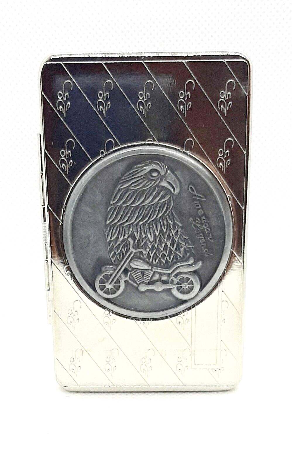 Nulite Silver Metal Legend Emblem Tobacco Box W/ Paper Holder Built In