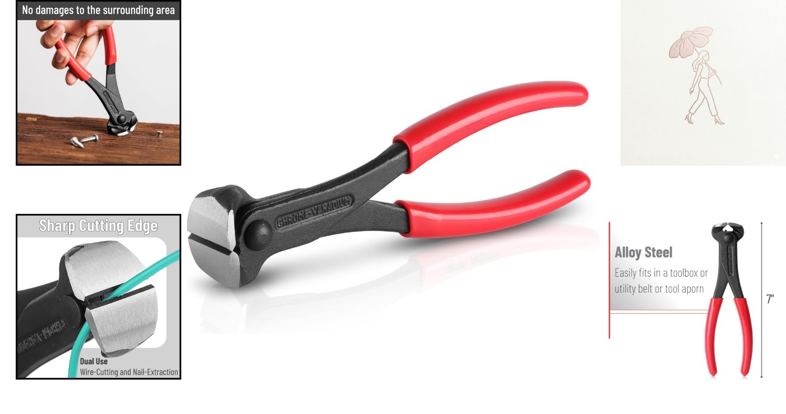 Compact 7-Inch Bates Nail Puller - Soft Grip, Dual-Purpose Tool for Carpenters