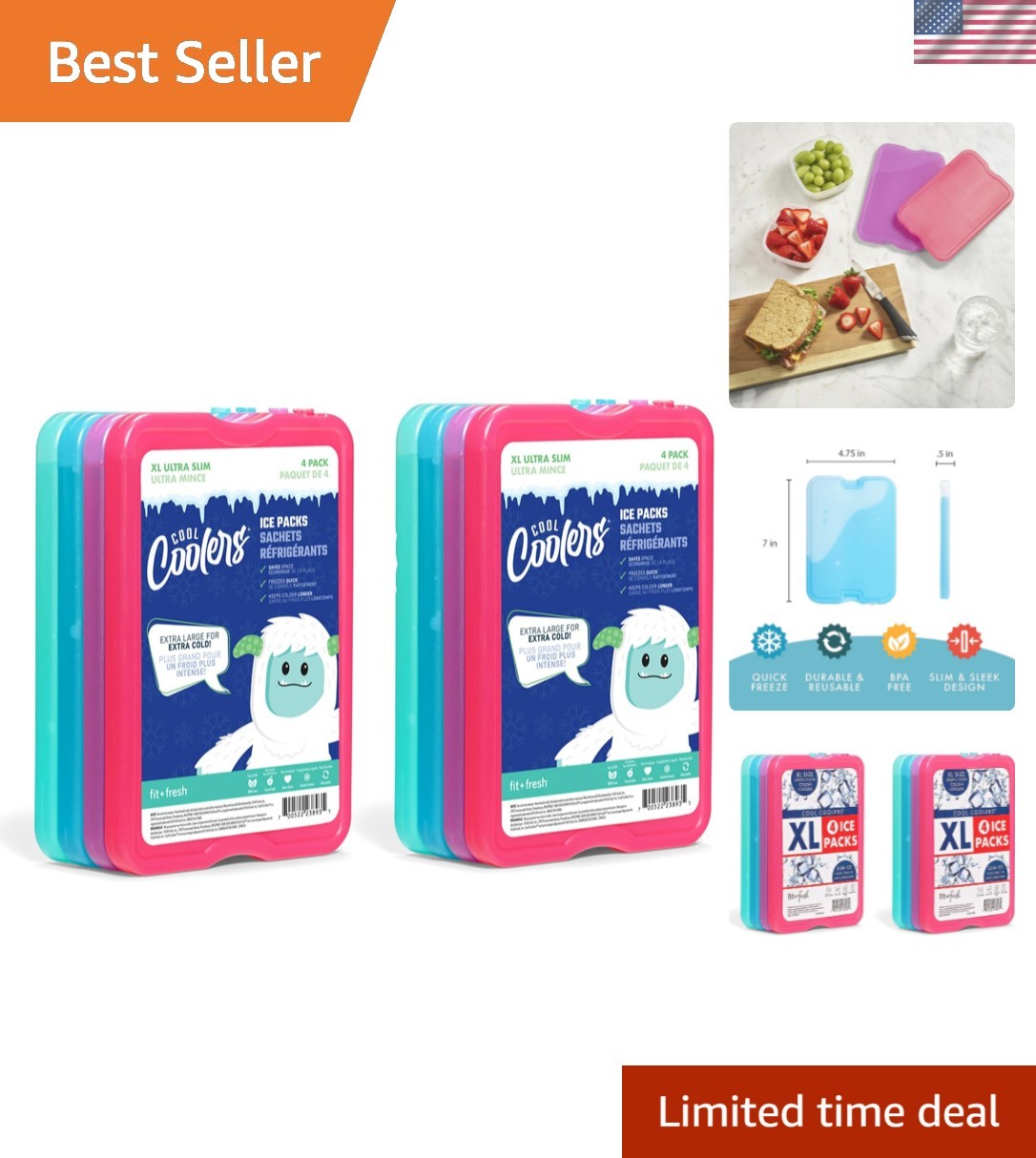 Cool Coolers by , Reusable & Long-Lasting XL Slim Ice Packs, Cold Packs for C...