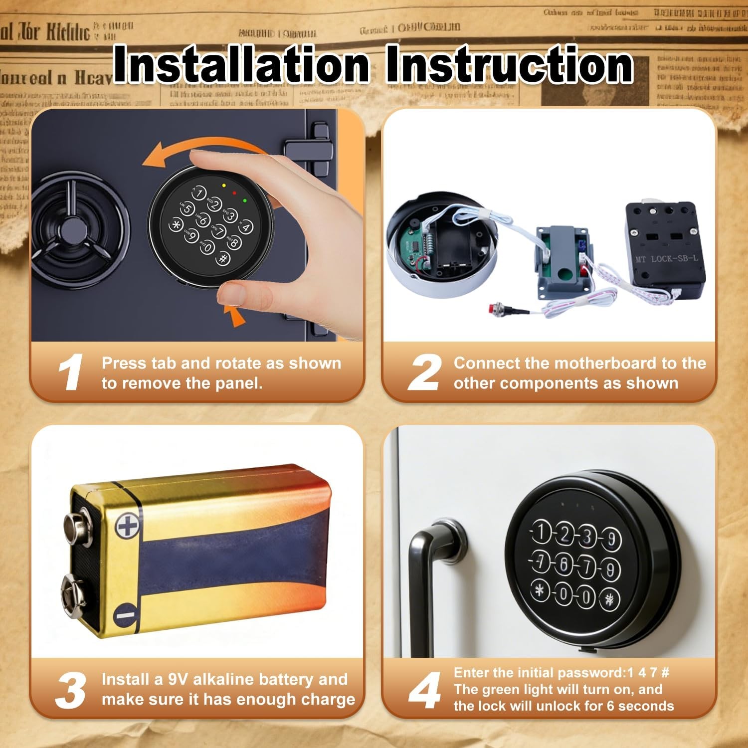 Safe Lock Replacement Gun Safe Electronic Swing Bolt Lock with 14 Pin Cable