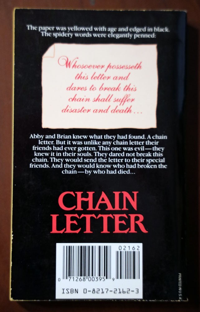 CHAIN LETTER Ruby Jean Jensen 1987 Vintage Zebra Horror Paperback 1st Printing