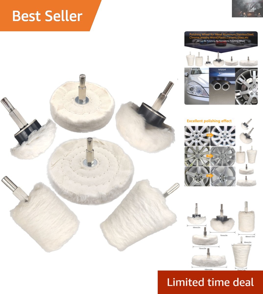 Professional 6-Piece Buffing Wheel Set for Electric Drills - Super Fine Cotton