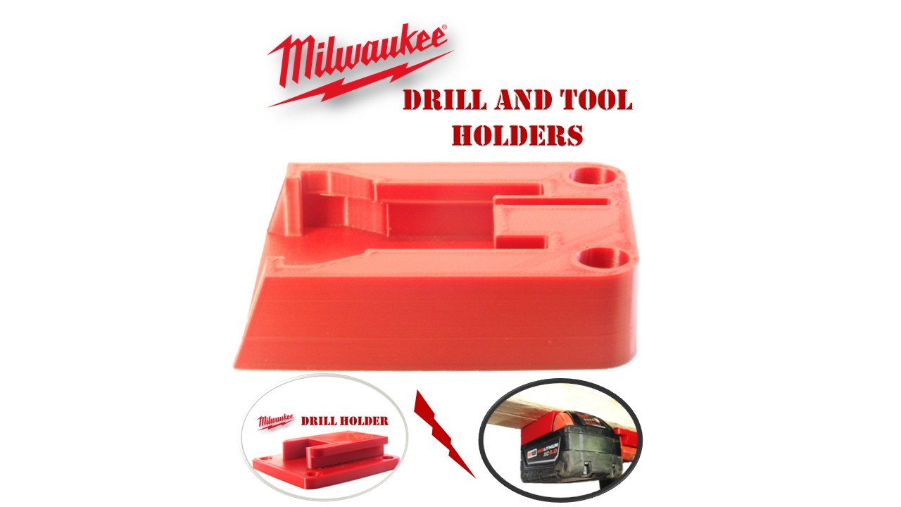 Milwaukee M18 Drill Holder Red Plastic Easy Install Fits 2x4 Mount Organizer