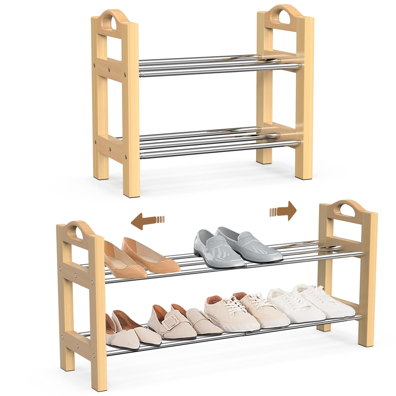 Wood 18“-32” Adjustable Shoe Rack Organizer for Entryway, 2 Tier Sta