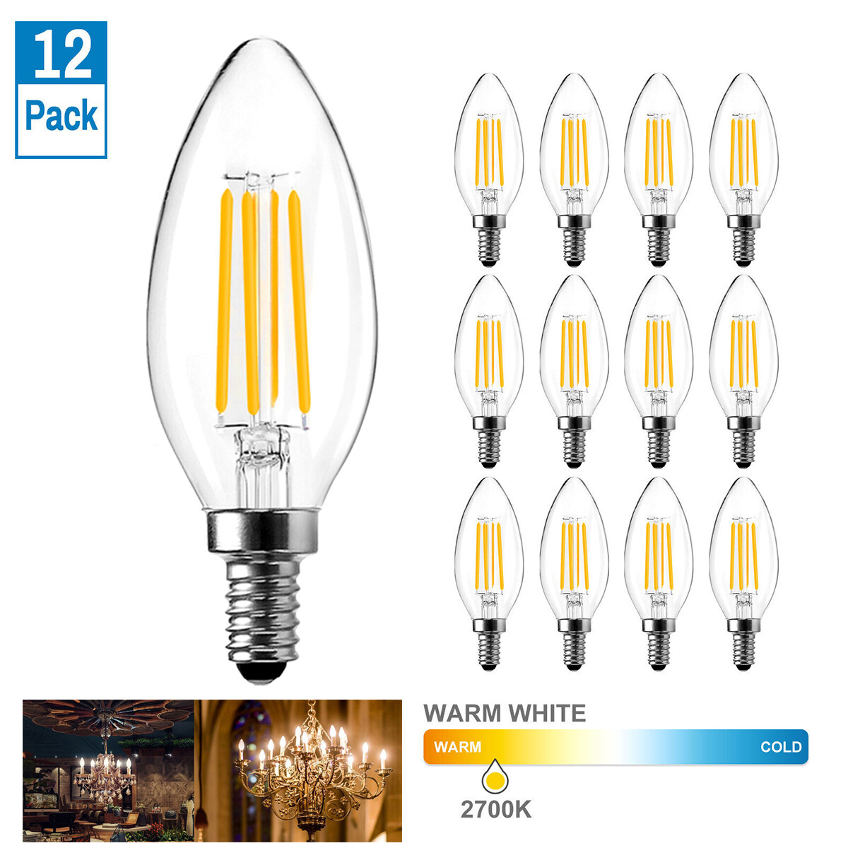 E14 LED Candle Light Bulbs Candelabra Chandelier Bulbs Replacement 40W 60W 2700K
