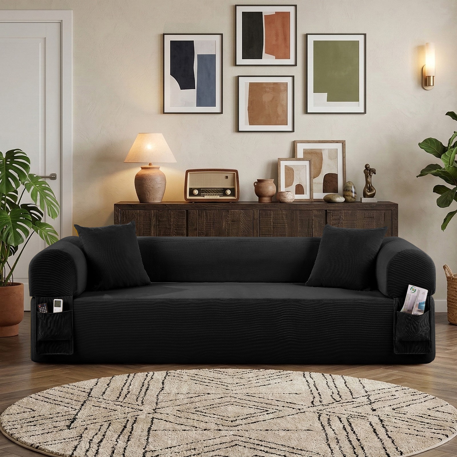 2-in-1 Convertible Sofa Bed,Corduroy Cloud Floor Boneless Couch for Living Room