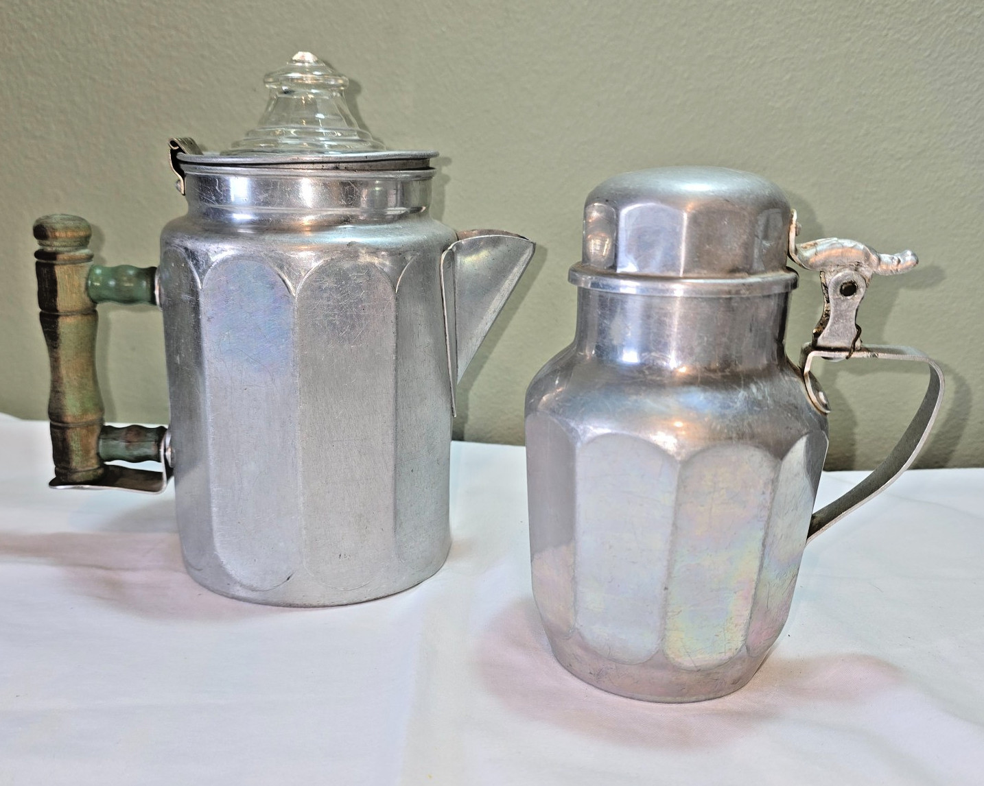 Sunlite Aluminum Coffee Pot Glass Lid Hibbard Cream Pitcher Rustic Farmhouse