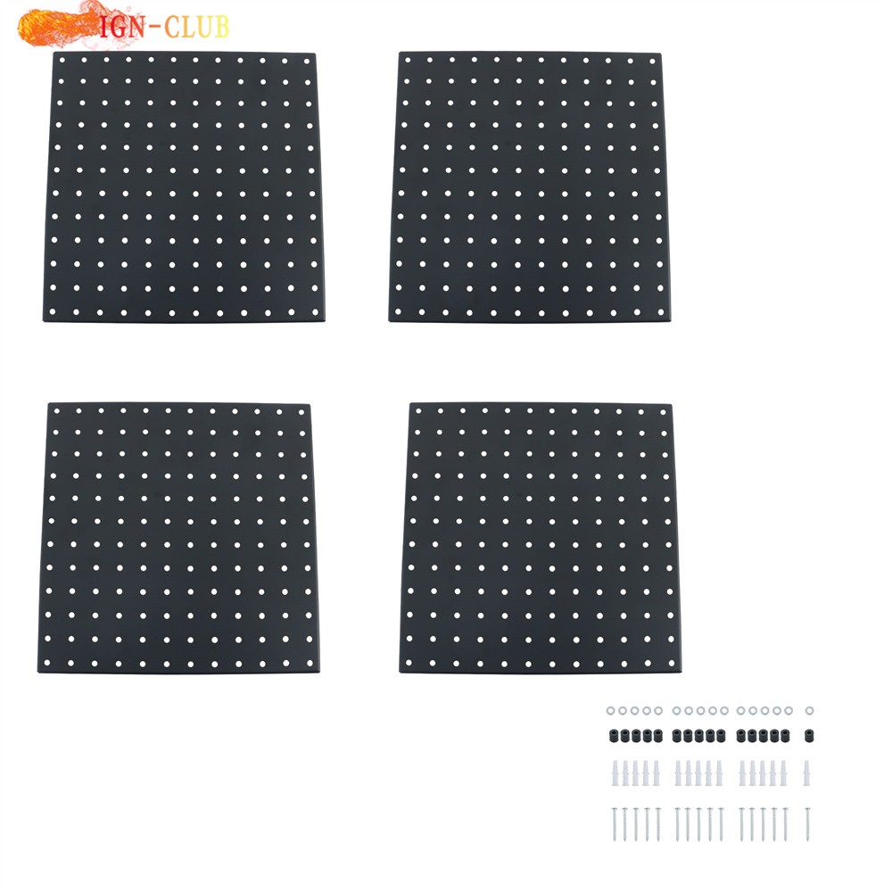 4 Packs Metal Pegboards Black Peg Boards Wall 12"x12" For Office Garage Basement