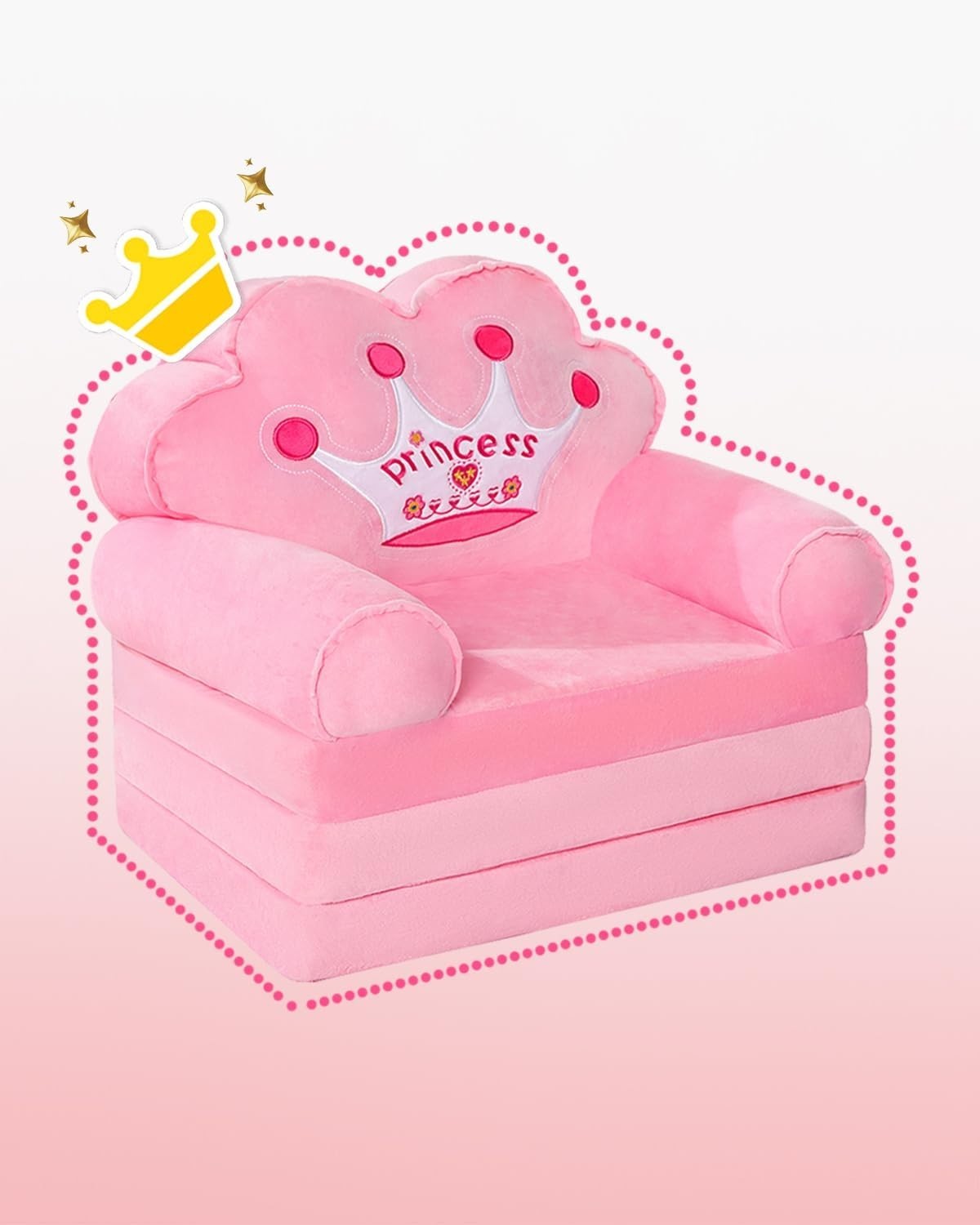 Foldable Princess Chair for Toddlers 1-3 - Cozy Pink Kids Couch Perfect for Play