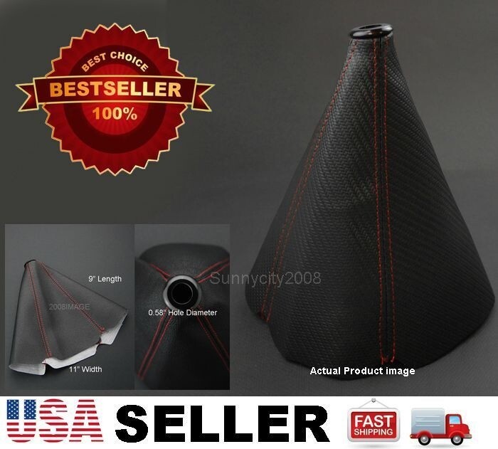 4 Red Seams Black PVC Carbon Texture Shifter Shift Gear Knob Boot For Ford