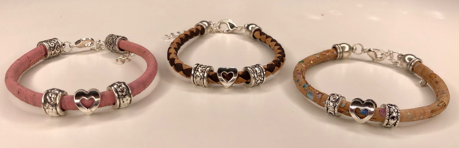Natural Cork Bracelet, Vegan Wood Bracelet, Cork Jewelry, Heart Charm