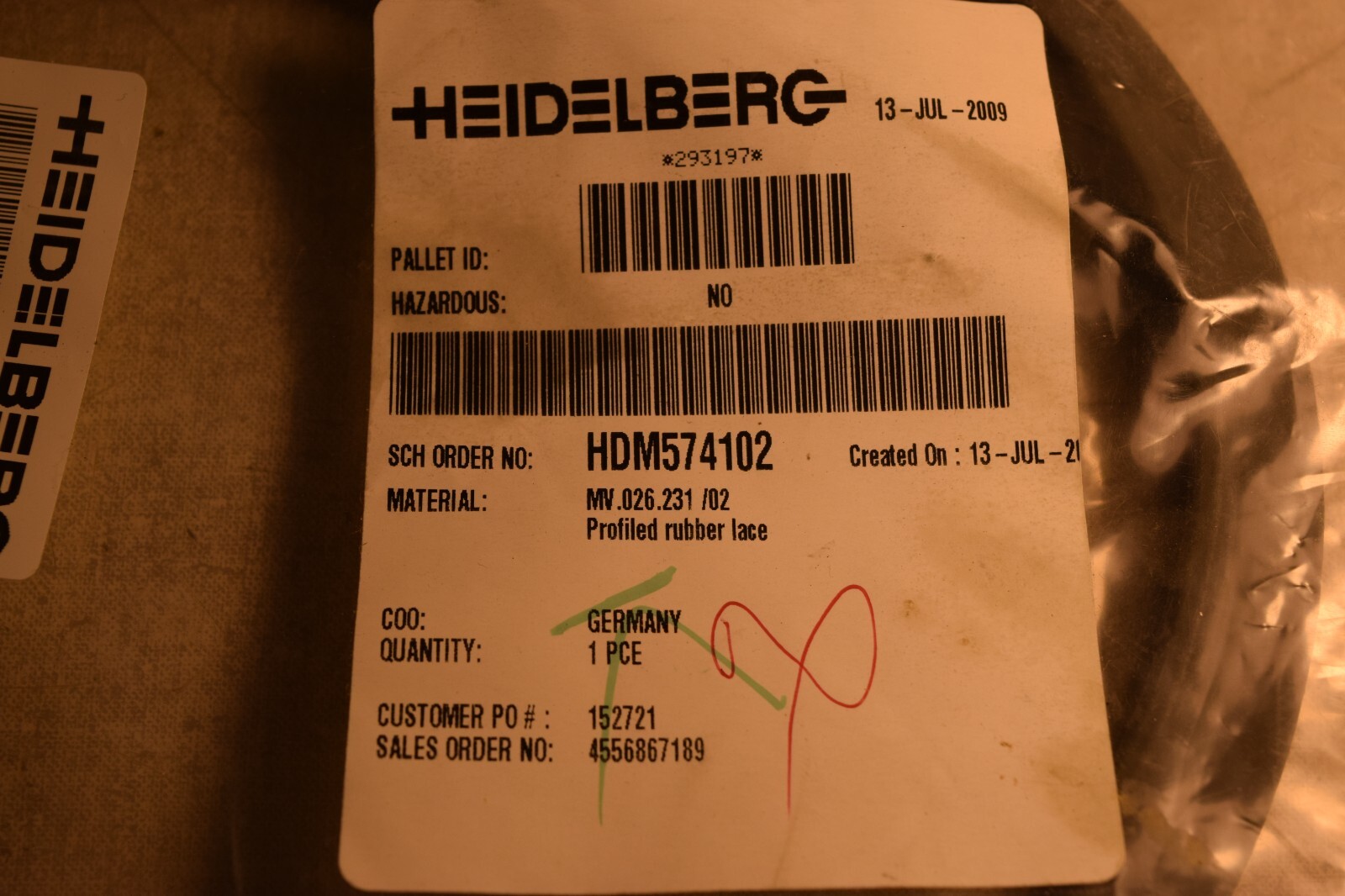Heidelberg MV.026.231/02 Profiled Rubber Lace