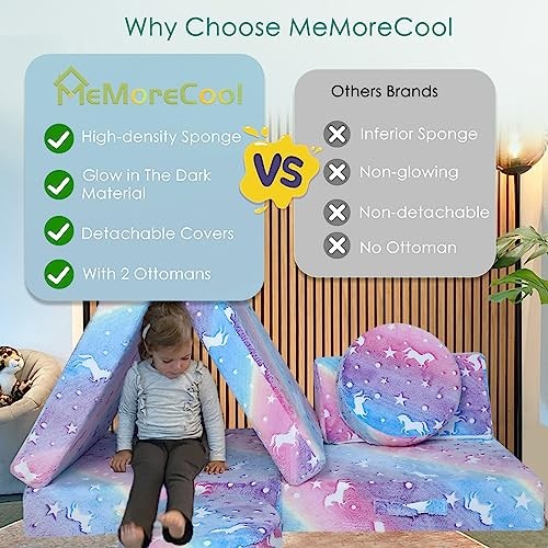 Modular Glow Sofa for Kids – 8-Piece Foam Play Couch Set Glowing Plush Rainbow