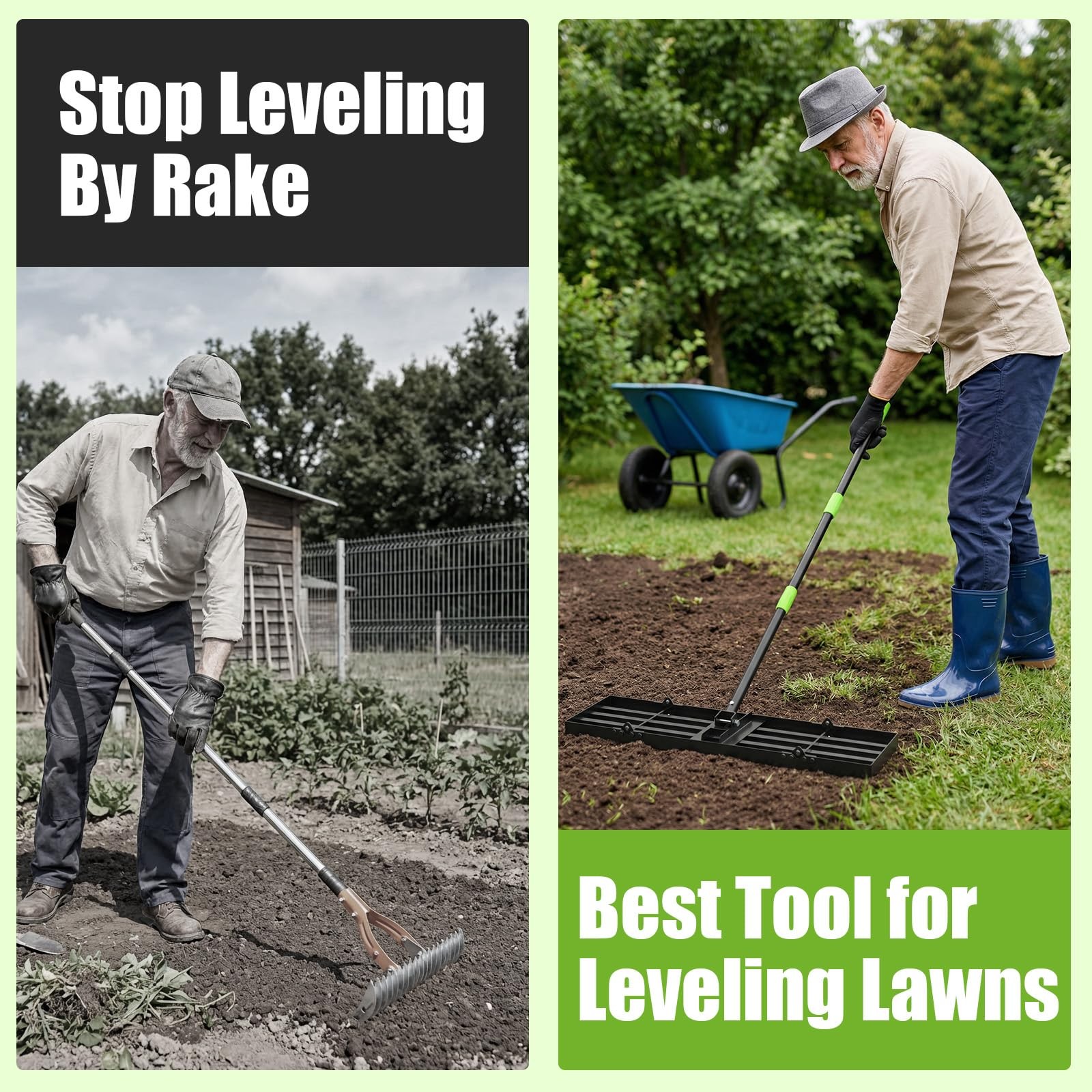 36" Heavy Duty Lawn Leveling Rake with Adjustable Handle for Soil & Sand