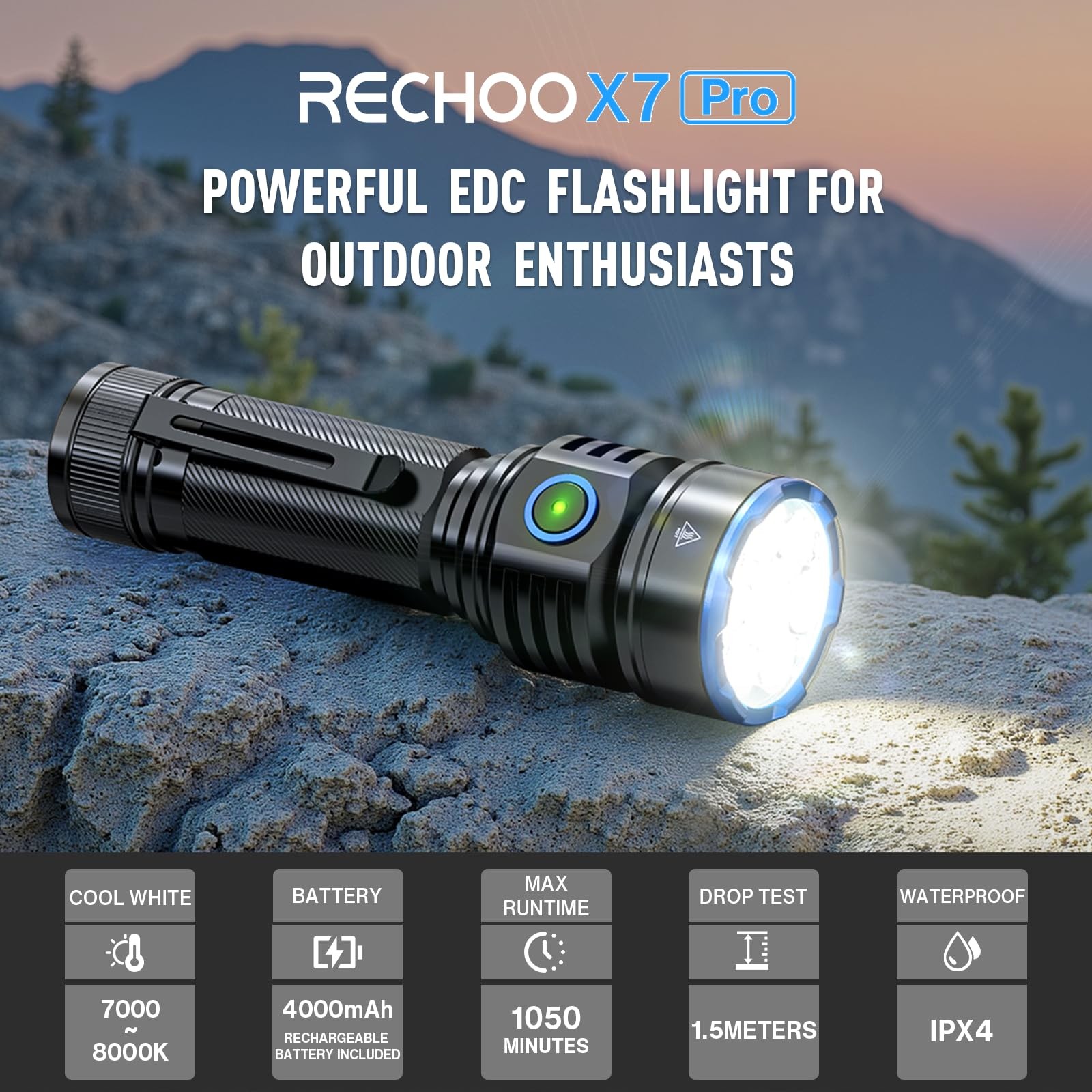 RECHOO Flashlight Rechargeable 1 Pack, Super Bright Rechargeable Flashlights