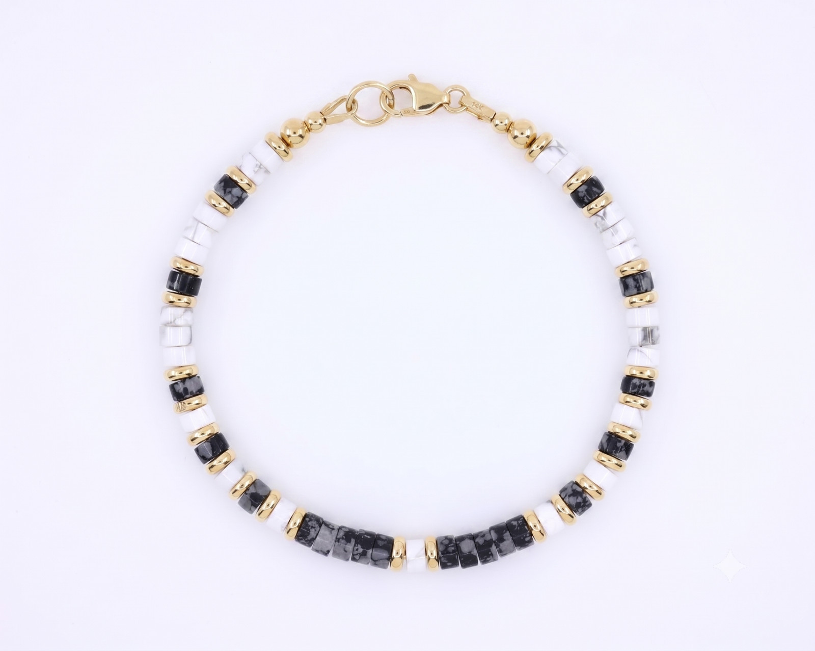 4mm Obsidian White Buffalo Bracelet | Solid 14K Gold | Unisex