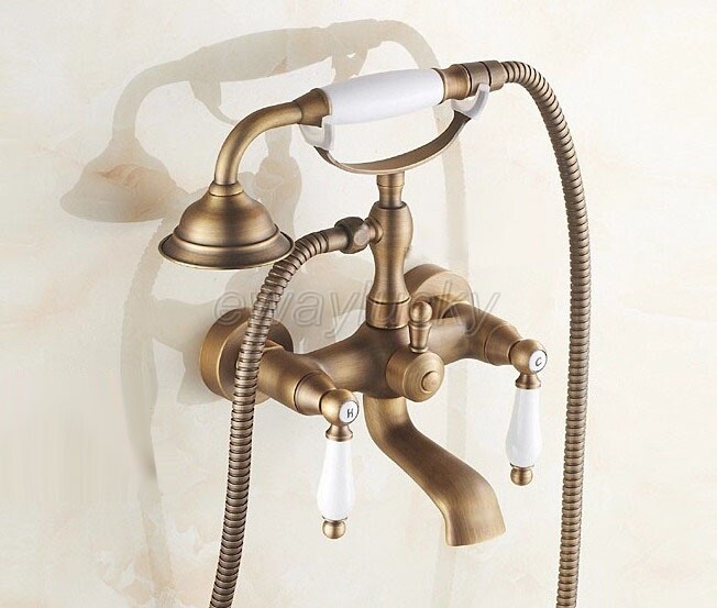 Antique Brass Wall Mounted Clawfoot Bathroom Tub Faucet with Handshower wtf152