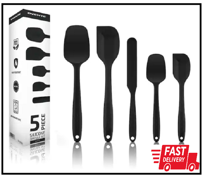 Black Non-Stick Silicone Spatula Set Heat Resistant Stainless Steel Core 5 pack
