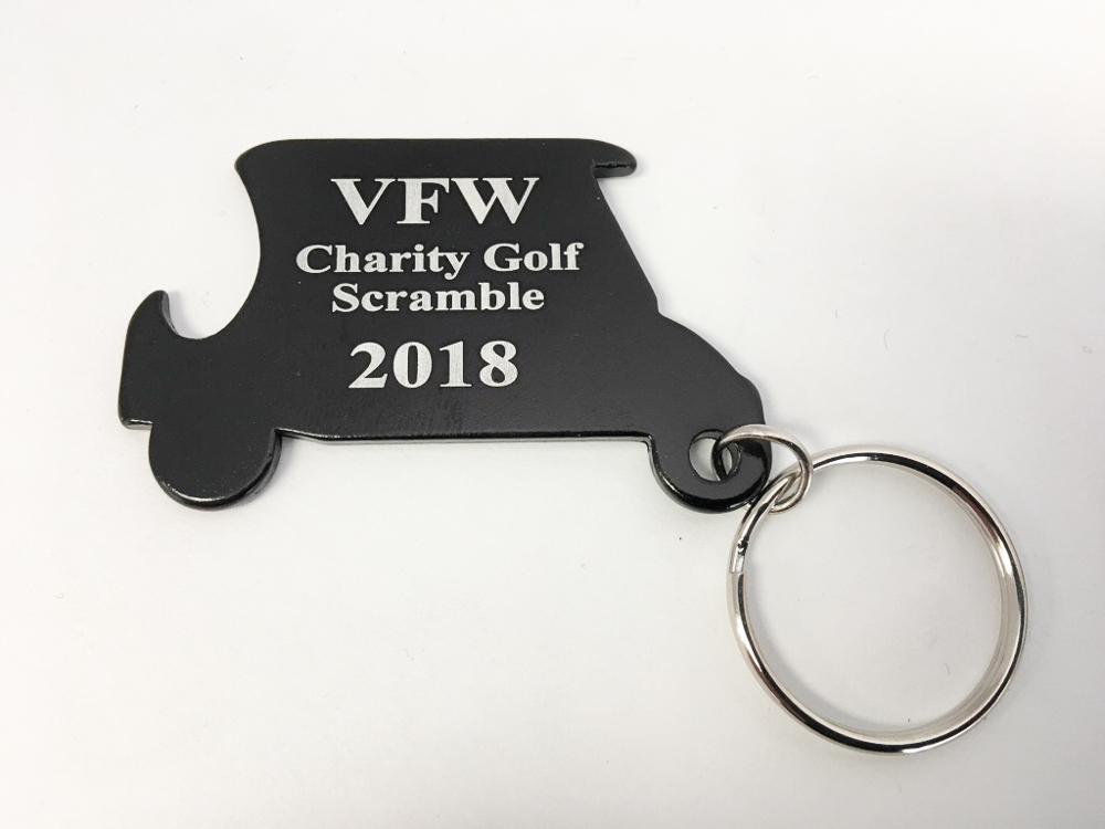 100pcs Custom Engraved BLACK METAL BOTTLE OPENER GOLF CART KEYCHAIN