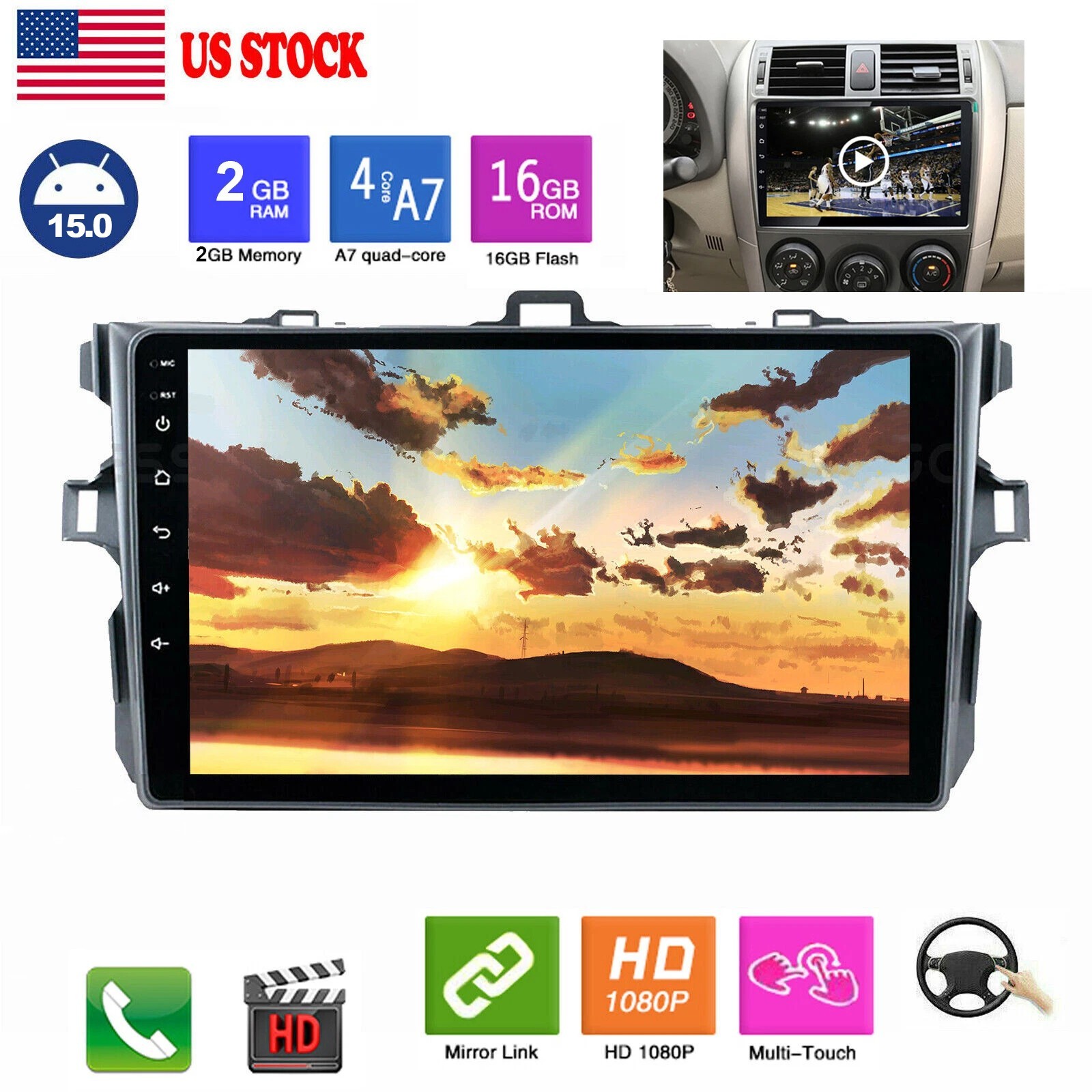 9" Android 15.0 Car Stereo Radio Bluetooth GPS NAVI For Toyota Corolla 2008-2013