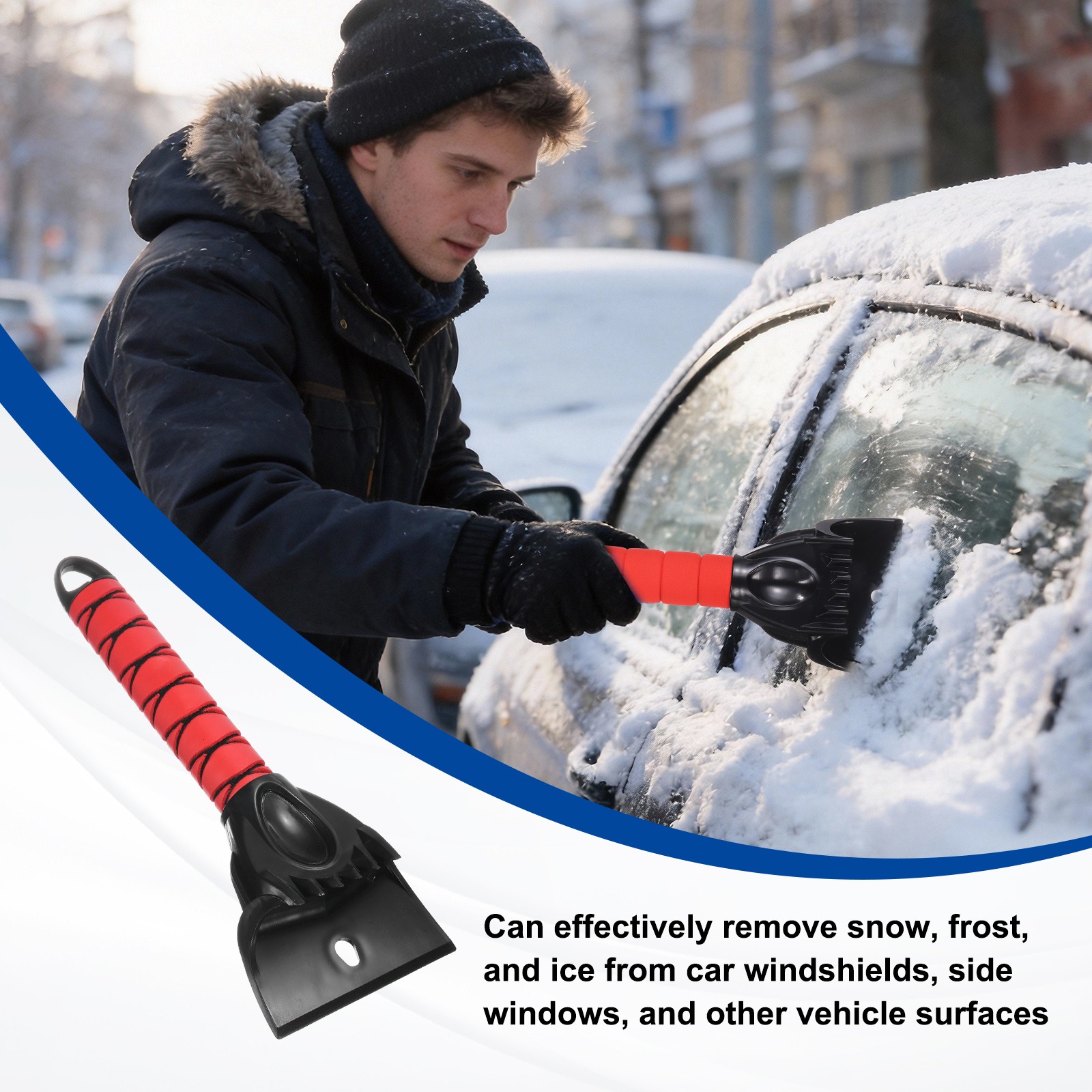 Car ice scraper 30x10 cm, defrost tool, red