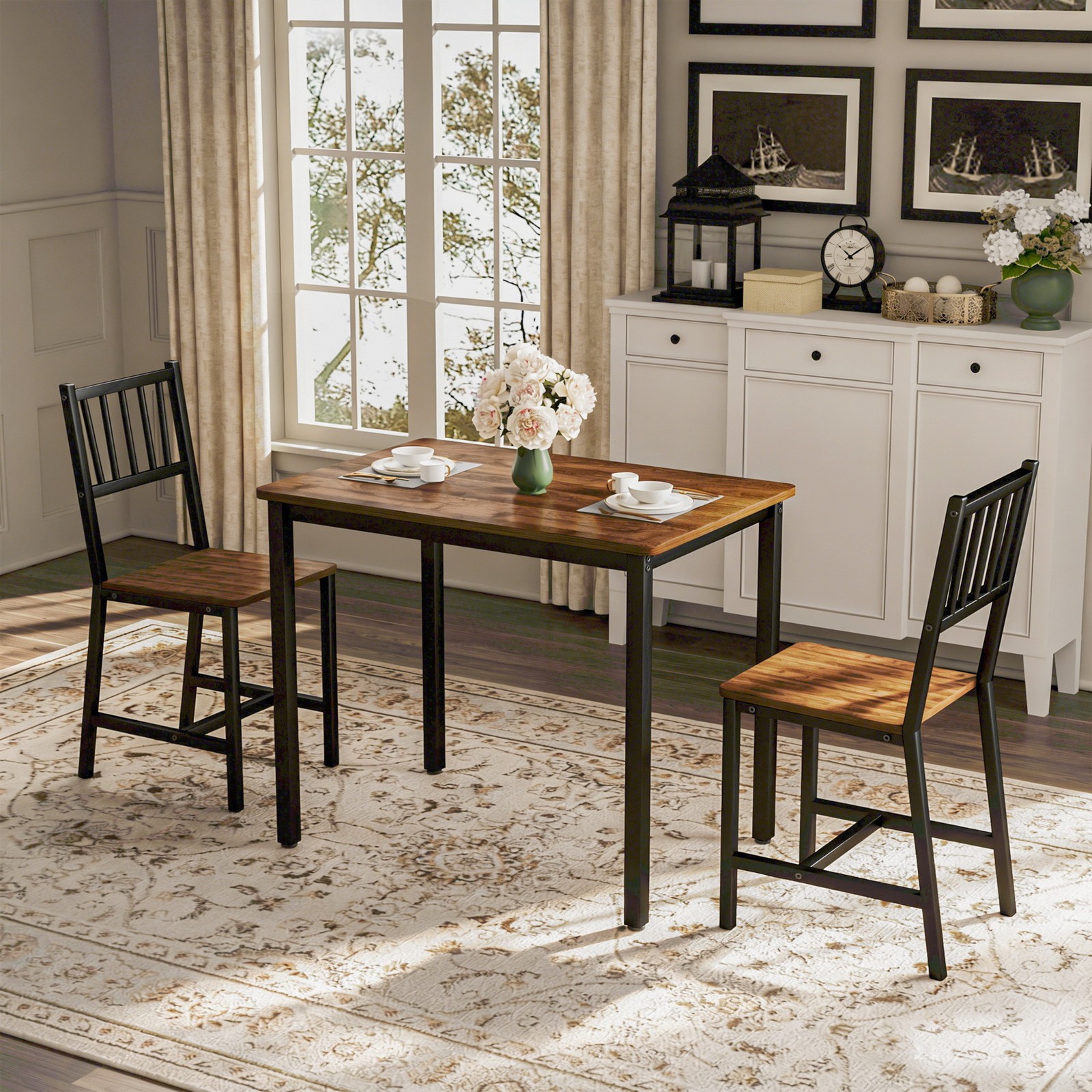 Compact Kitchen Breakfast Bar Dining Table & 2 Highback Chairs Set of 3 Small