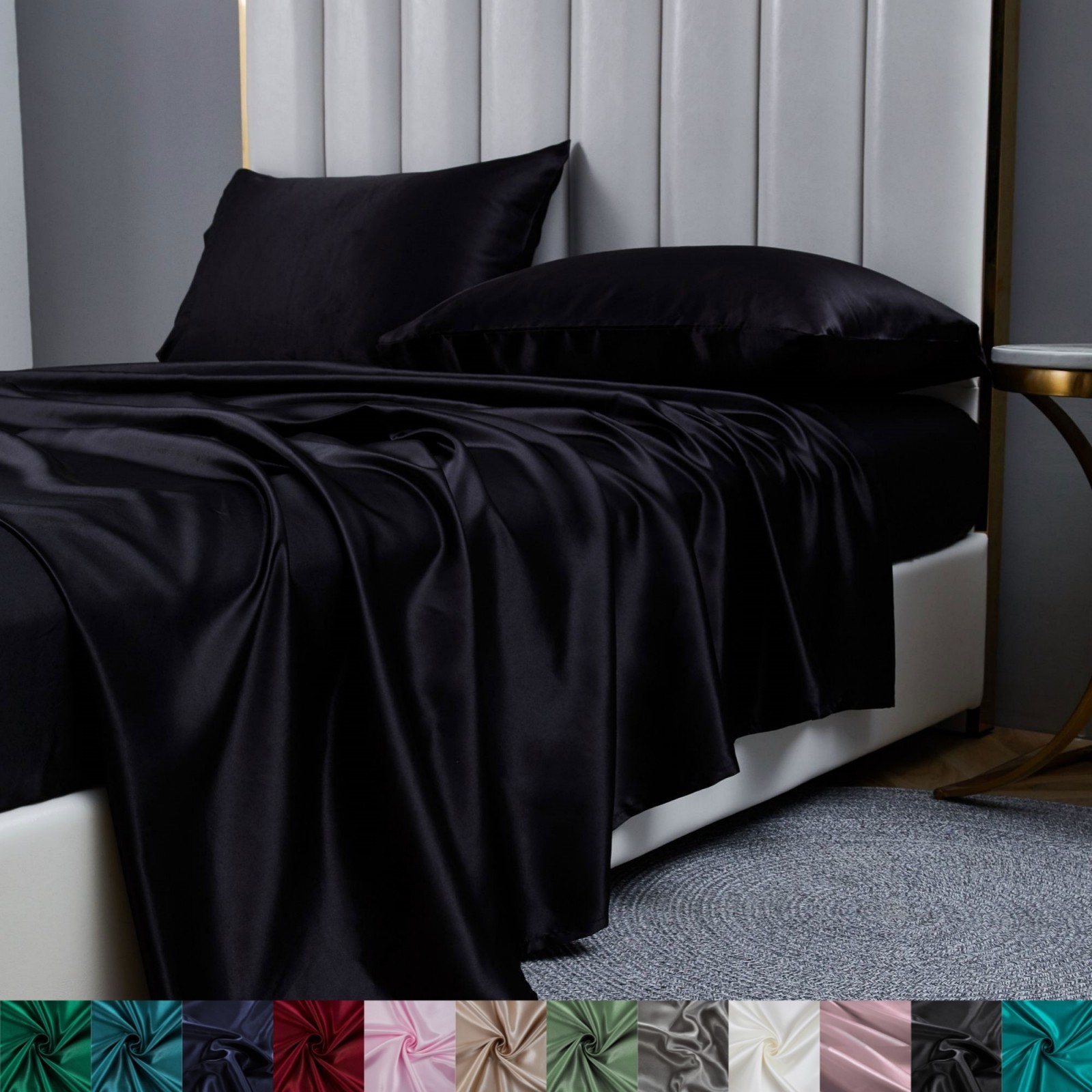 All Color & Size  Super Soft Silky Sheet Set 14" Deep Pocket Satin Bedding Sheet