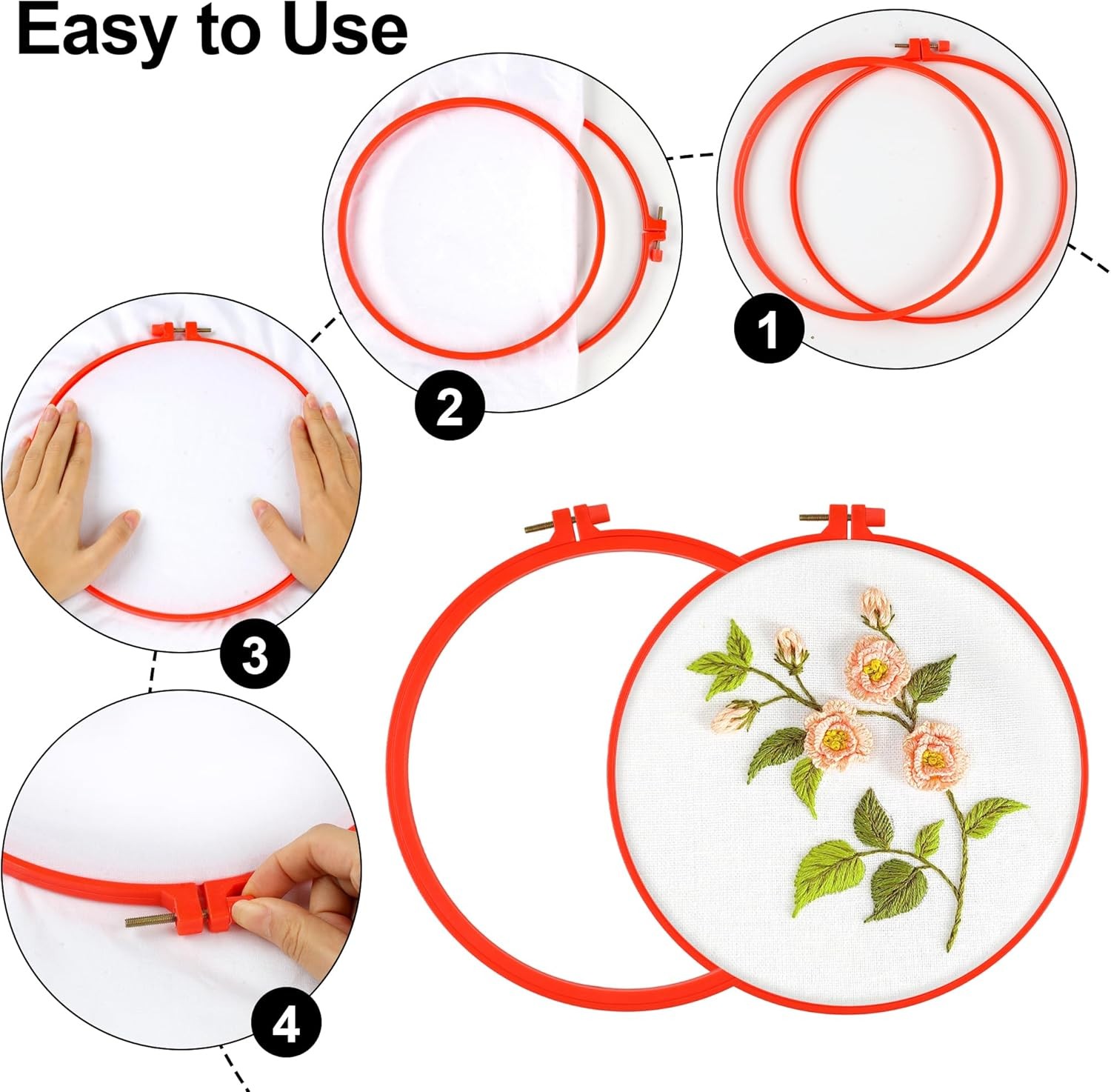 Phinus 6 Pcs Embroidery Hoop 6 Size, Round Plastic Cross Stitch multicolor