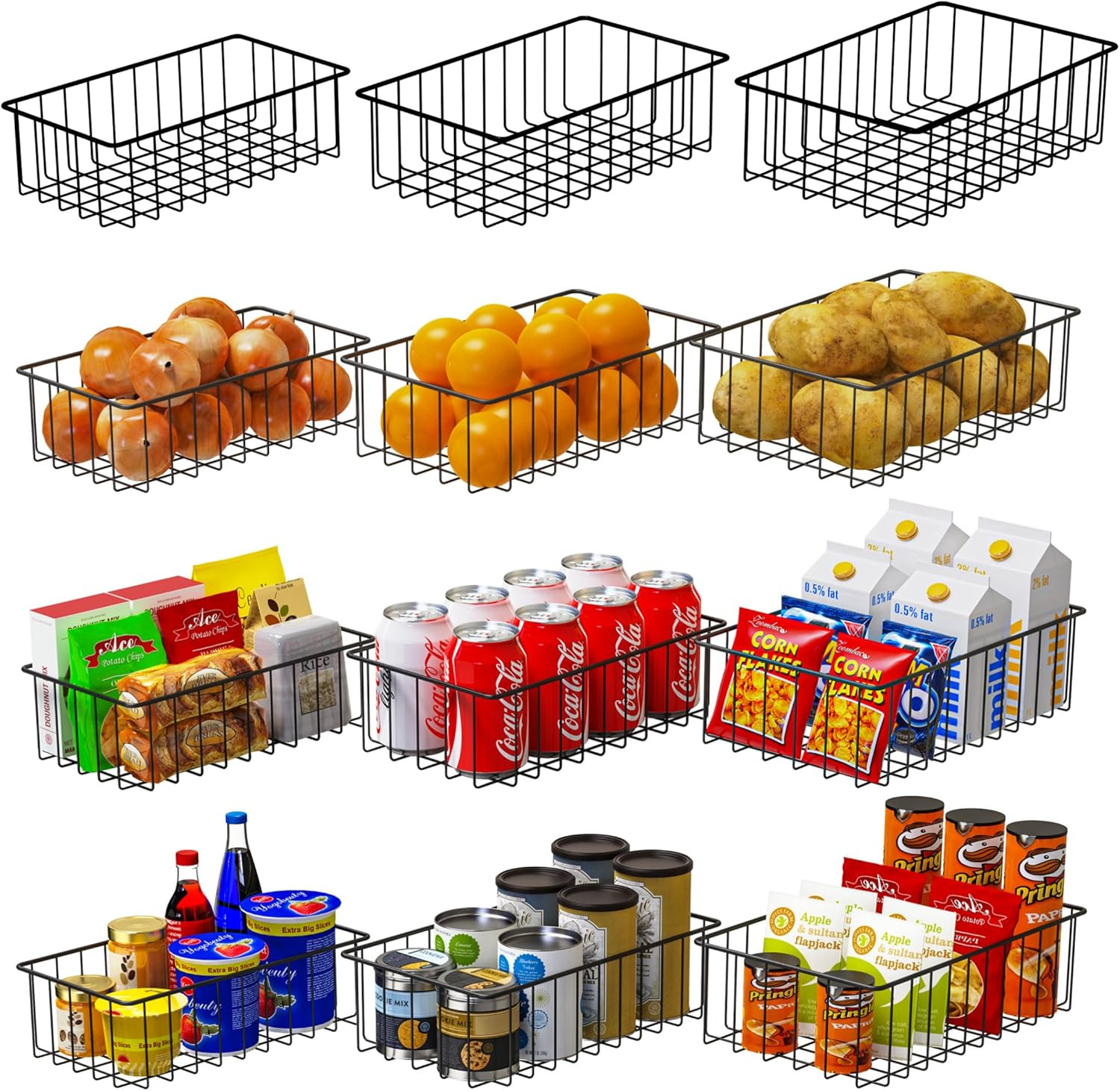 12 PACK (3 Szie) Small Wire Storage Baskets for Organizing,Pantry Organization B