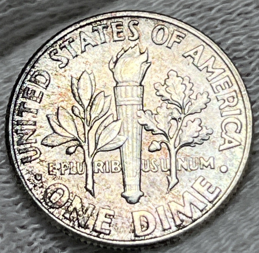1946 Roosevelt Silver Dime Rainbow Toning Uncirculated #3