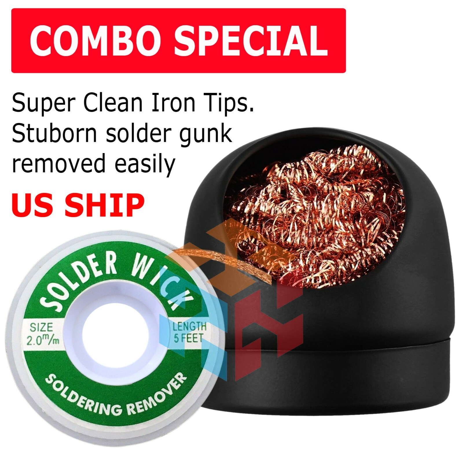 US Soldering Solder Iron Tip Cleaner Steel Cleaning Wire Ball Holder Base Stand