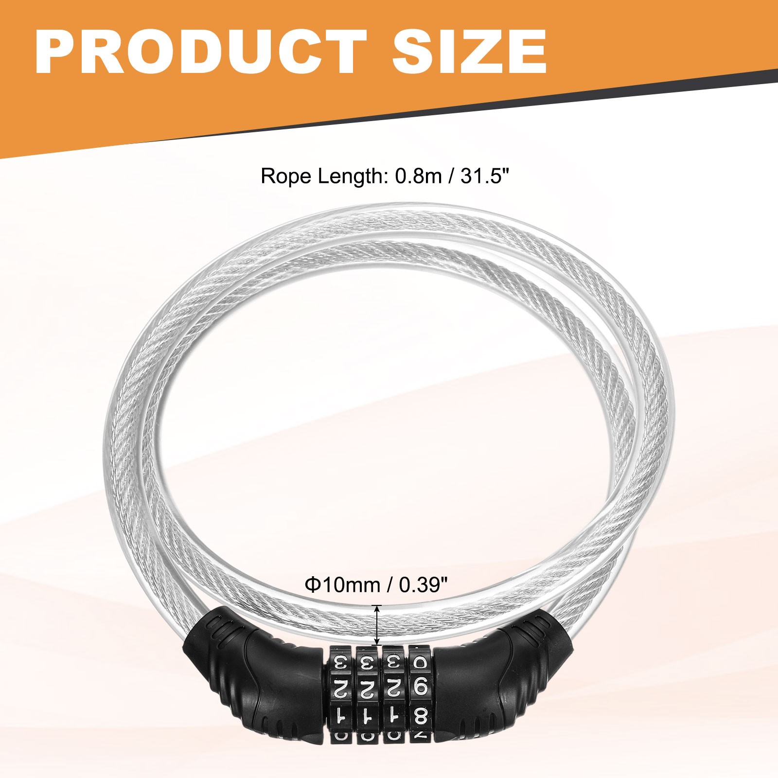80cm Bike Lock Cable, Security Bike Wire with 4 Digit Code Combination, Clear