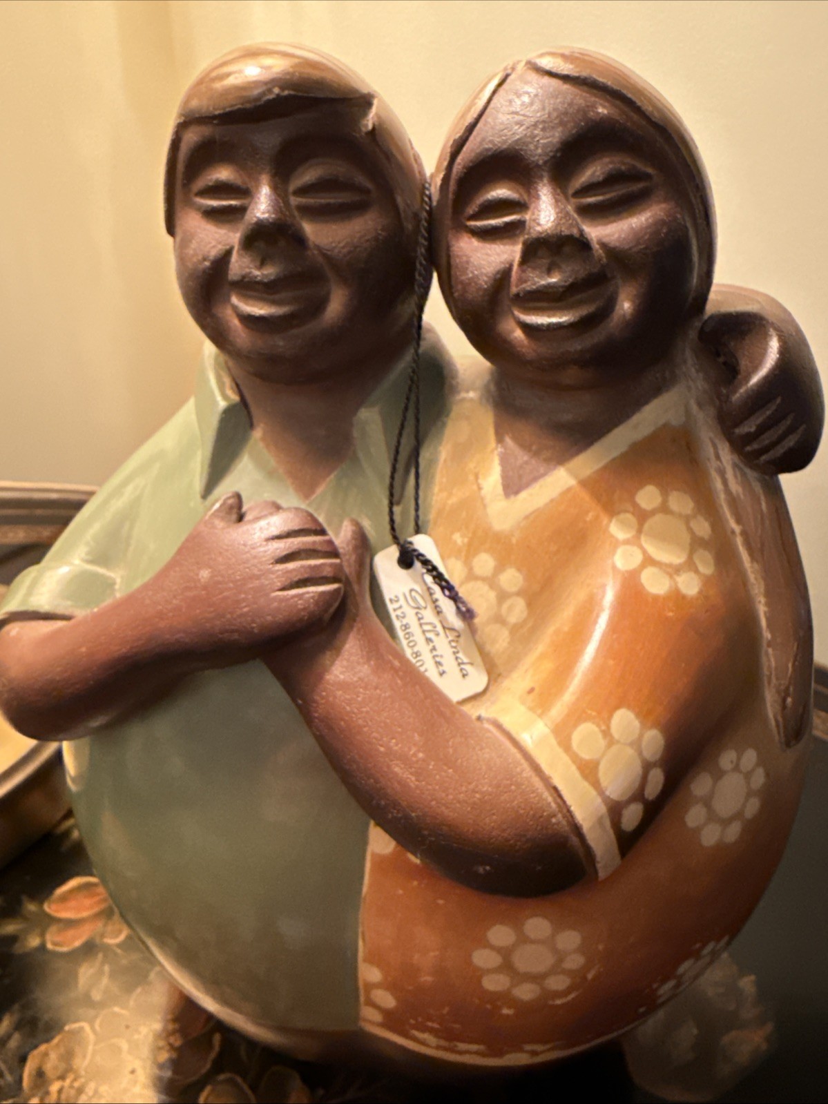 Peruvian Folk Art Sculpture, Juan Sosa ,Carved loving Couple Statue 9.5” Tall