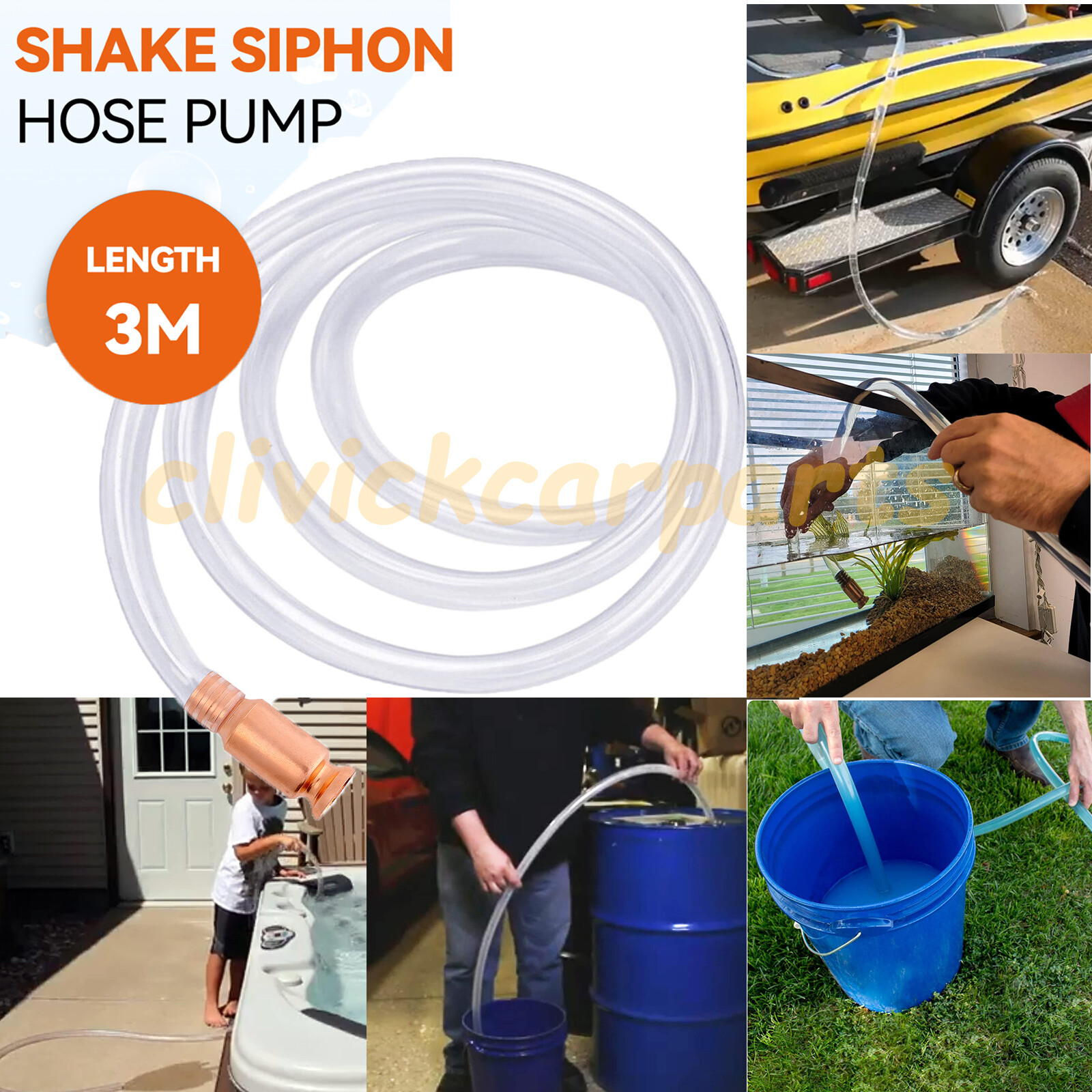 10FT X 3/4"Siphon Hose Pump Self Priming Jiggler Shaker Transfer Fuel Water Oil
