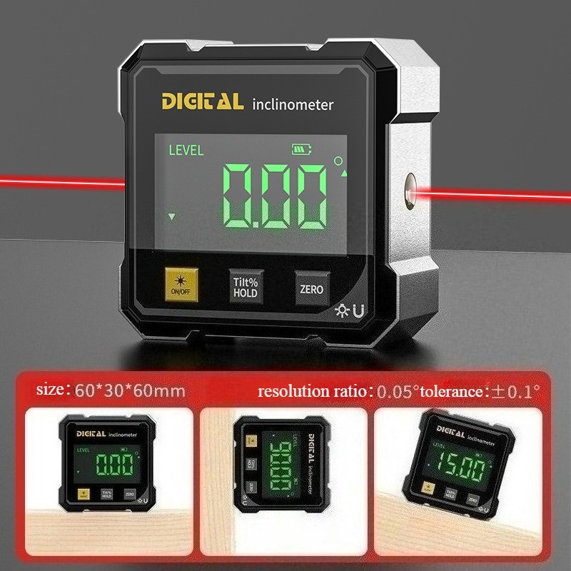 4-Sided Magnetic Digital Angle Finder 360° LCD Laser Protractor Gauge