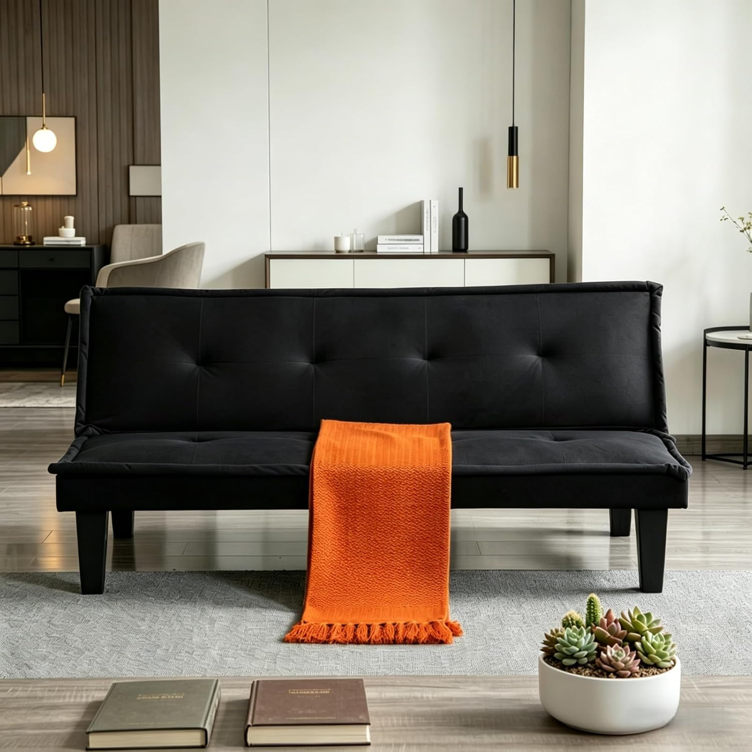 Convertible Futon Sofa Bed, Small Futon Couch with 5-Position Adjustable Backres