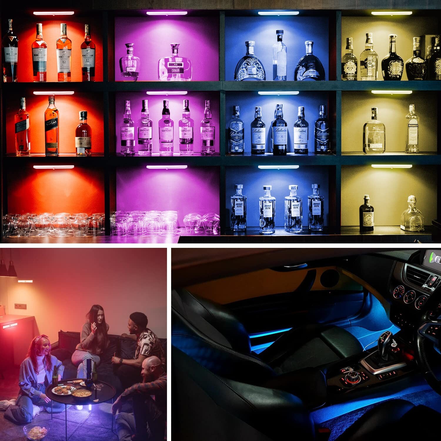 Remote Control RGB Lights Under Cabinet Lighting Rechargeable, 48-LED Wireles...