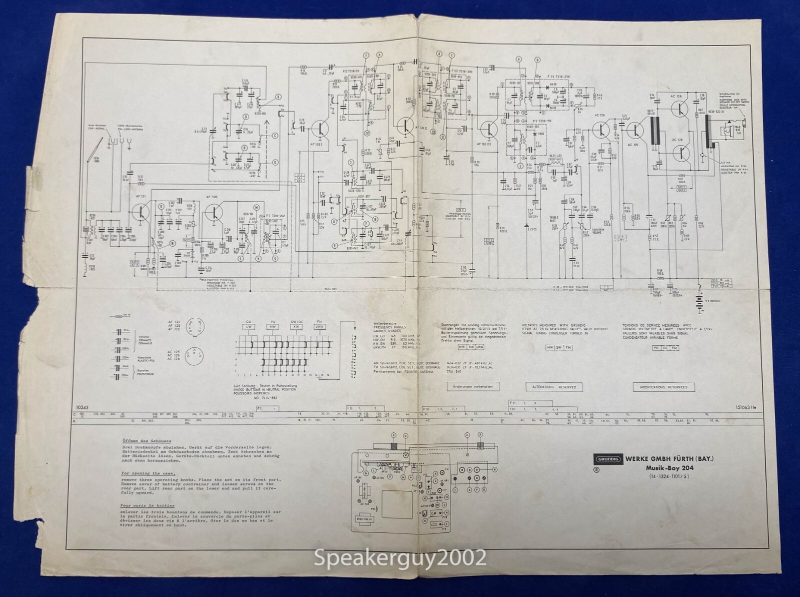Original Grundig Foldout Schematic - Musik Boy 204