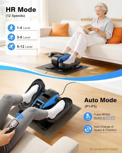 Under Desk Elliptical Mini Electric Leg Exerciser 12 Speed RF Remote LCD Display